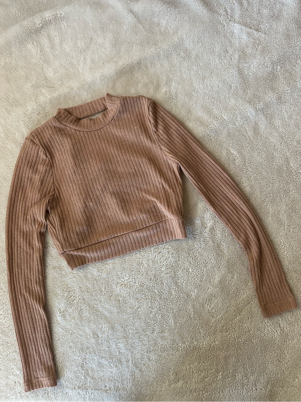 SHEIN Ribbed Cropped Knit Top in Dusty Pink